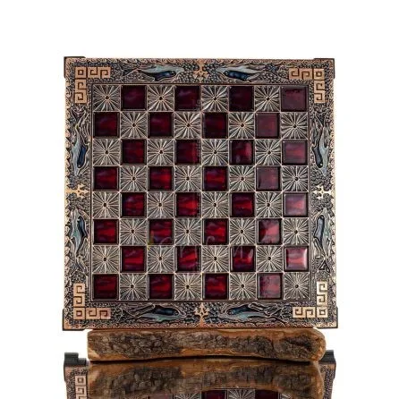 Schackbräde kopparemalj 28x28cm slingrande delfin, schack, brädspel Backgammon, Schack 1 - grifon.se 