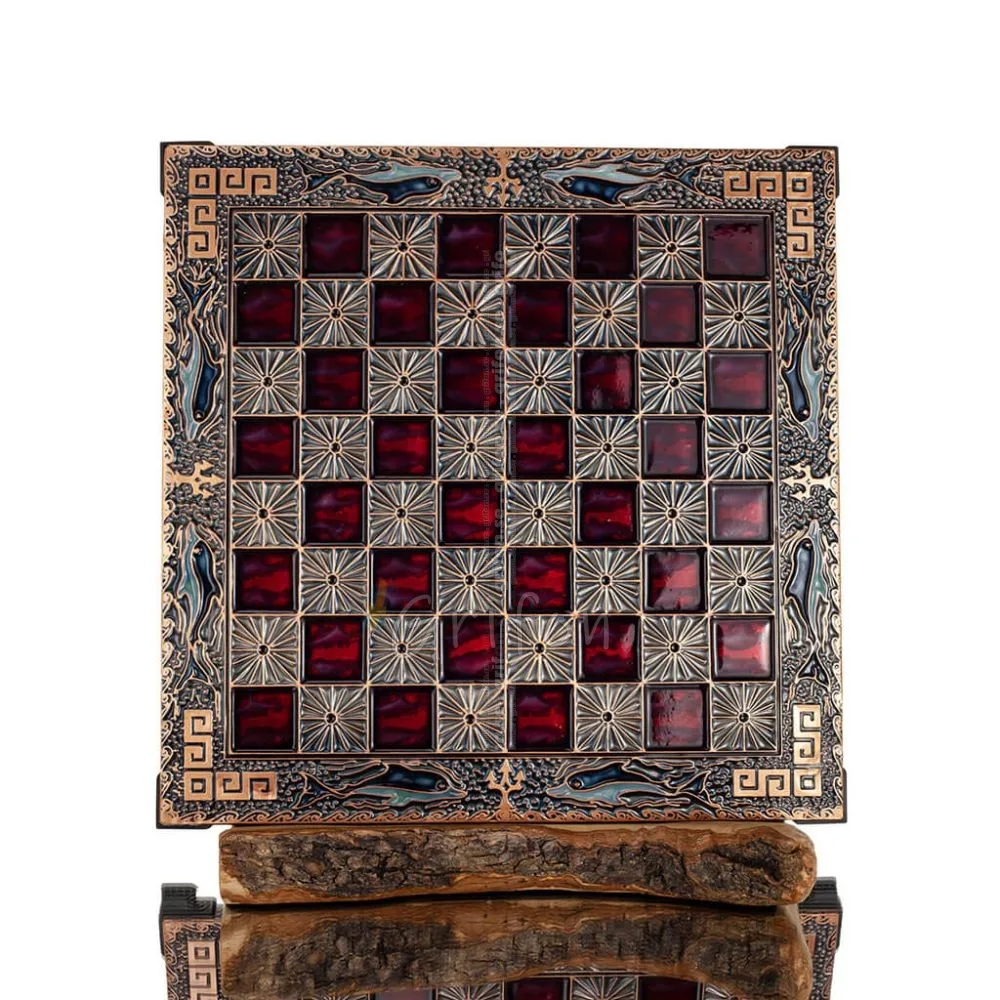 Σκακιέρα χάλκινη σμάλτο 28x28cm μαίανδρος δελφίνι, Σκάκι, επιτραπέζιο παιχνίδι Τάβλι, Σκάκι 1 - grifon.se 