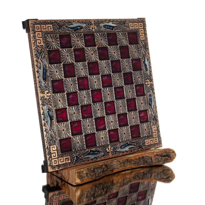 Schackbräde kopparemalj 28x28cm slingrande delfin, schack, brädspel Backgammon, Schack 4 - grifon.se 