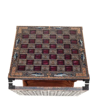 Schackbräde kopparemalj 28x28cm slingrande delfin, schack, brädspel Backgammon, Schack 5 - grifon.se 