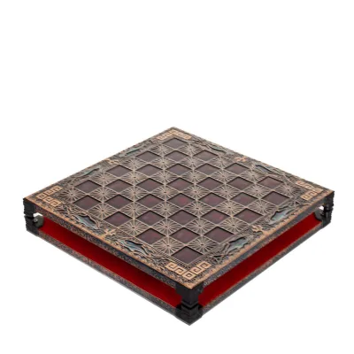 Schackbräde kopparemalj 28x28cm slingrande delfin, schack, brädspel Backgammon, Schack 6 - grifon.se 