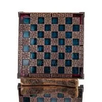Schackbräde kopparemalj 28x28cm meander Vergina, Schack, brädspel Backgammon, Schack 1 - grifon.se 