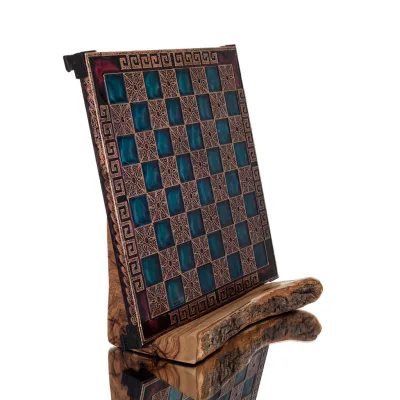 Schackbräde kopparemalj 28x28cm meander Vergina, Schack, brädspel Backgammon, Schack 4 - grifon.se 