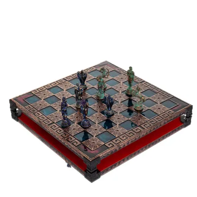 Schackbräde kopparemalj 28x28cm meander Vergina, Schack, brädspel Backgammon, Schack 7 - grifon.se 