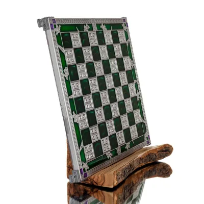 Schackbräde kopparemalj 30x30cm blomma, Schack, brädspel Backgammon, Schack 4 - grifon.se 