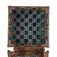 Schackbräde kopparemalj 33x33cm slingrande delfin, schack, brädspel Backgammon, Schack 2 - grifon.se 