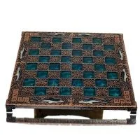 Schackbräde kopparemalj 33x33cm slingrande delfin, schack, brädspel Backgammon, Schack 5 - grifon.se 