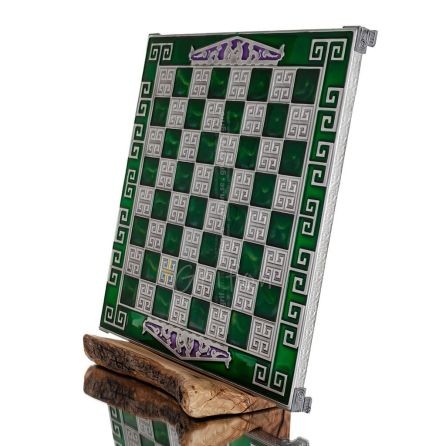 Schackbräde kopparemalj 35x35cm meanderfronton, Schack, brädspel Backgammon, Schack 1 - grifon.se