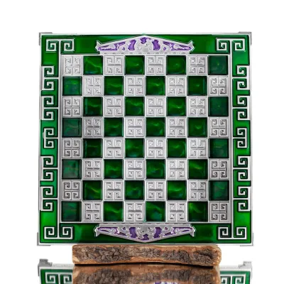 Schackbräde kopparemalj 35x35cm meanderfronton, Schack, brädspel Backgammon, Schack 2 - grifon.se 