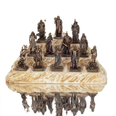 Olympus tolv gudar med stativ, set 35x22x15 cm Tolv gudar, Veronese bronselektrolysstaty för hela kroppen, antikens Grekland Ver
