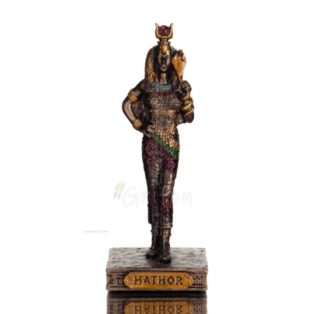 Hathor or Athor, Celestial Goddess, Protector of Women - 8,5cm Full-body Statue with Bronze Electrolysis by Veronese, Egyptian S