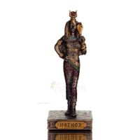 Hathor or Athor, Celestial Goddess, Protector of Women - 8,5cm Full-body Statue with Bronze Electrolysis by Veronese, Egyptian S