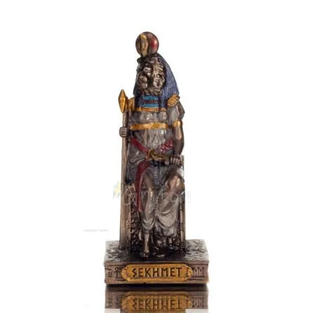 Sekhmet eller Sekhmet symboliserar kampen för de positiva och negativa elementen i universum,8,5 cm med Veronese Bronze Electrol