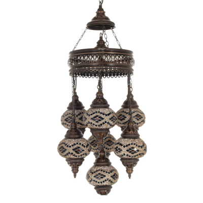Multi-light ceiling pendant short with 7 lamps Handmade Metal with glass Lighting fixtures 1 - grifon.se 