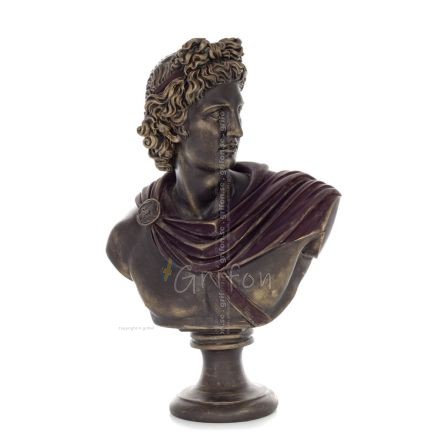 Apollon eller Apollonas, guden för musik, ljus och beskyddare av konsten, 30 cm byst tillverkad av alabaster, antika Grekland Al