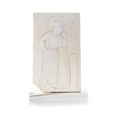 Athena or Athana or Athene: The goddess of wisdom in thought, inspired by the famous sculpture of Phidias, 60x30cm. Marble, Hand