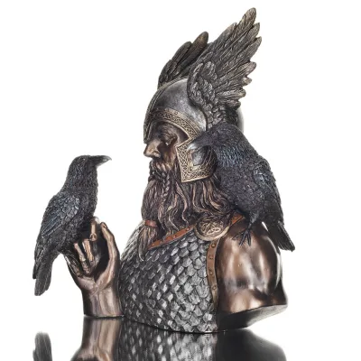 Odin: Den högsta guden i nordisk mytologi med korpbyst 24 cm Veronese elektropläterad bronsstaty Veronese 2 - grifon.se 