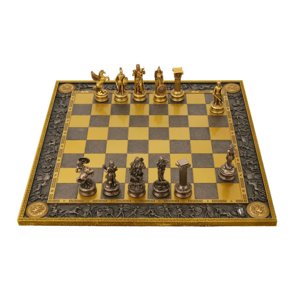 GREEK OLYMPUS CHESS MEN GOLD ANTIQUED