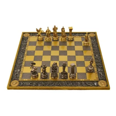 GREEK OLYMPUS CHESS MEN GOLD ANTIQUED